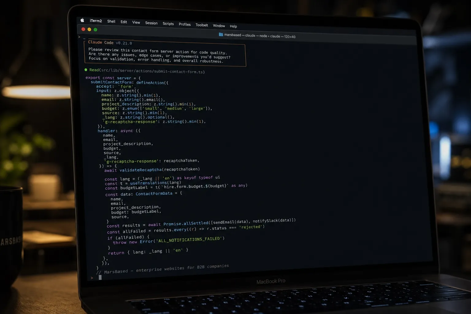 A MarsBased engineer running Claude Code in the terminal
