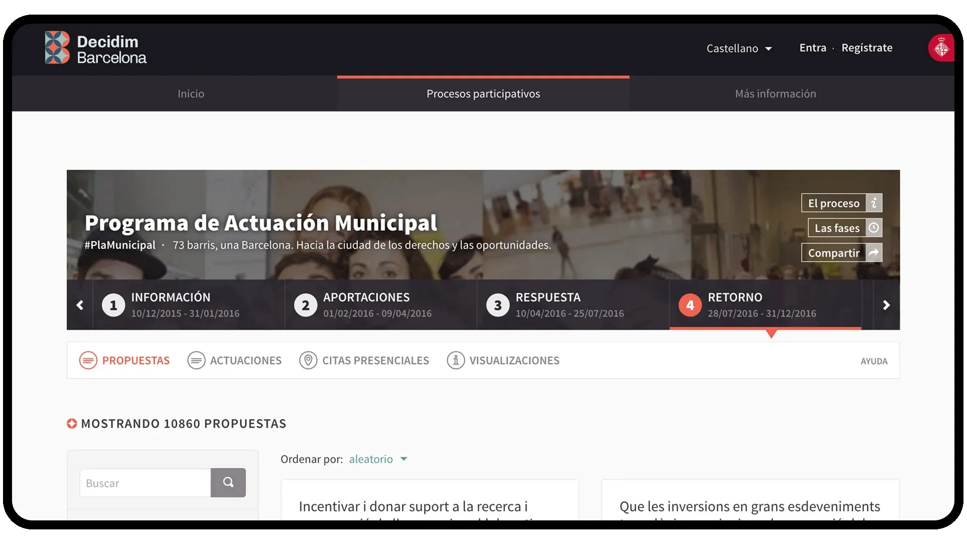 Decidim Barcelona platform interface detail