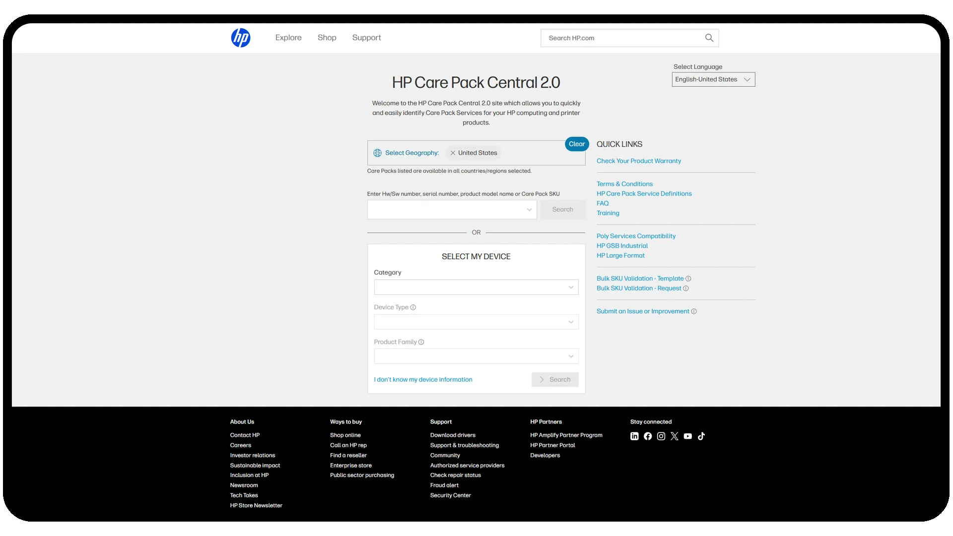 HP Care Pack Central 2.0 screenshot