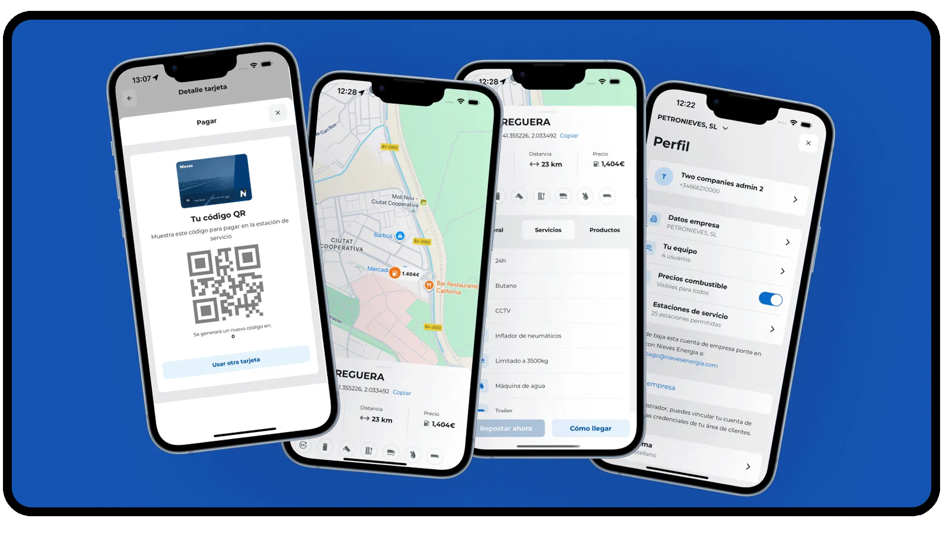 Nieves Energía mobile app fleet management interface