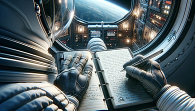 An astronaut writing a journal