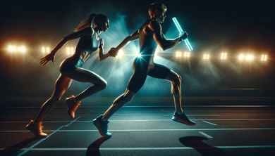 Passing the baton on a race at night