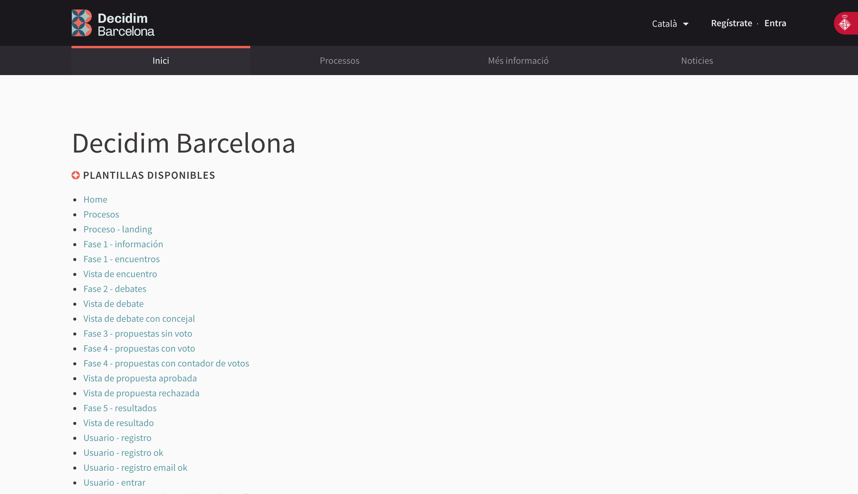 Decidim Barcelona's list of pages
